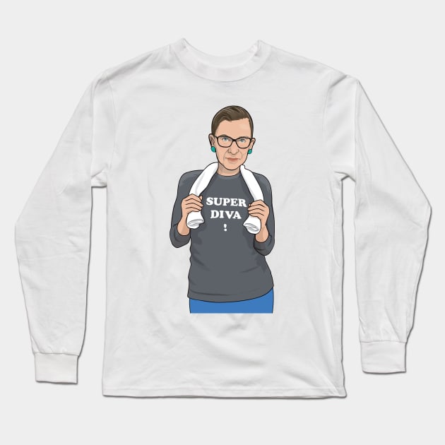 Ruth Bader Ginsburg - Super Diva Long Sleeve T-Shirt by Djokolelono